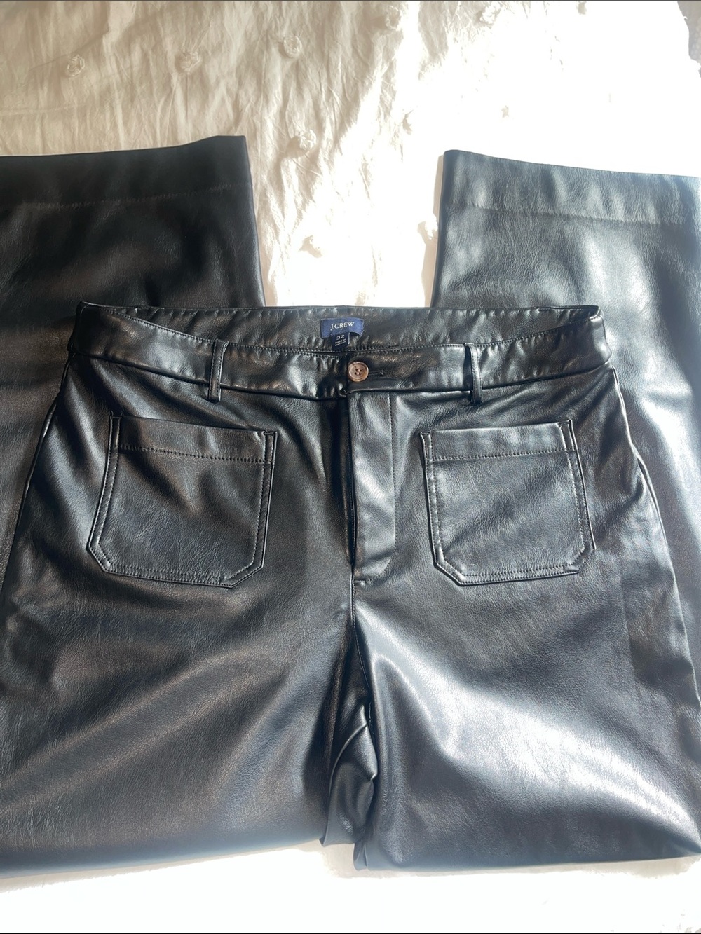 J. Crew Black Faux Leather Pants with Button Detail